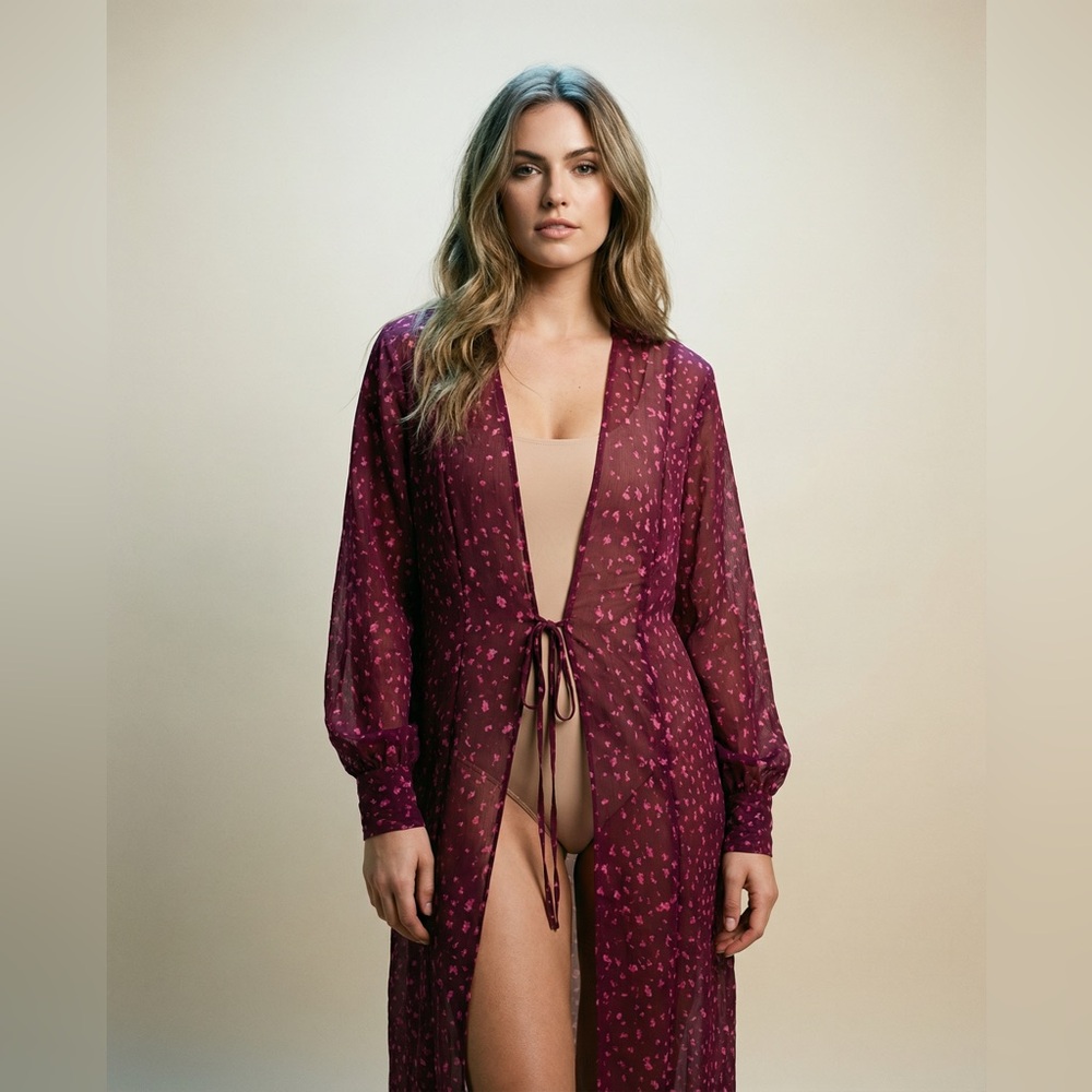 Adriana degreas silk burgundy Long Sleeve Cover-Up